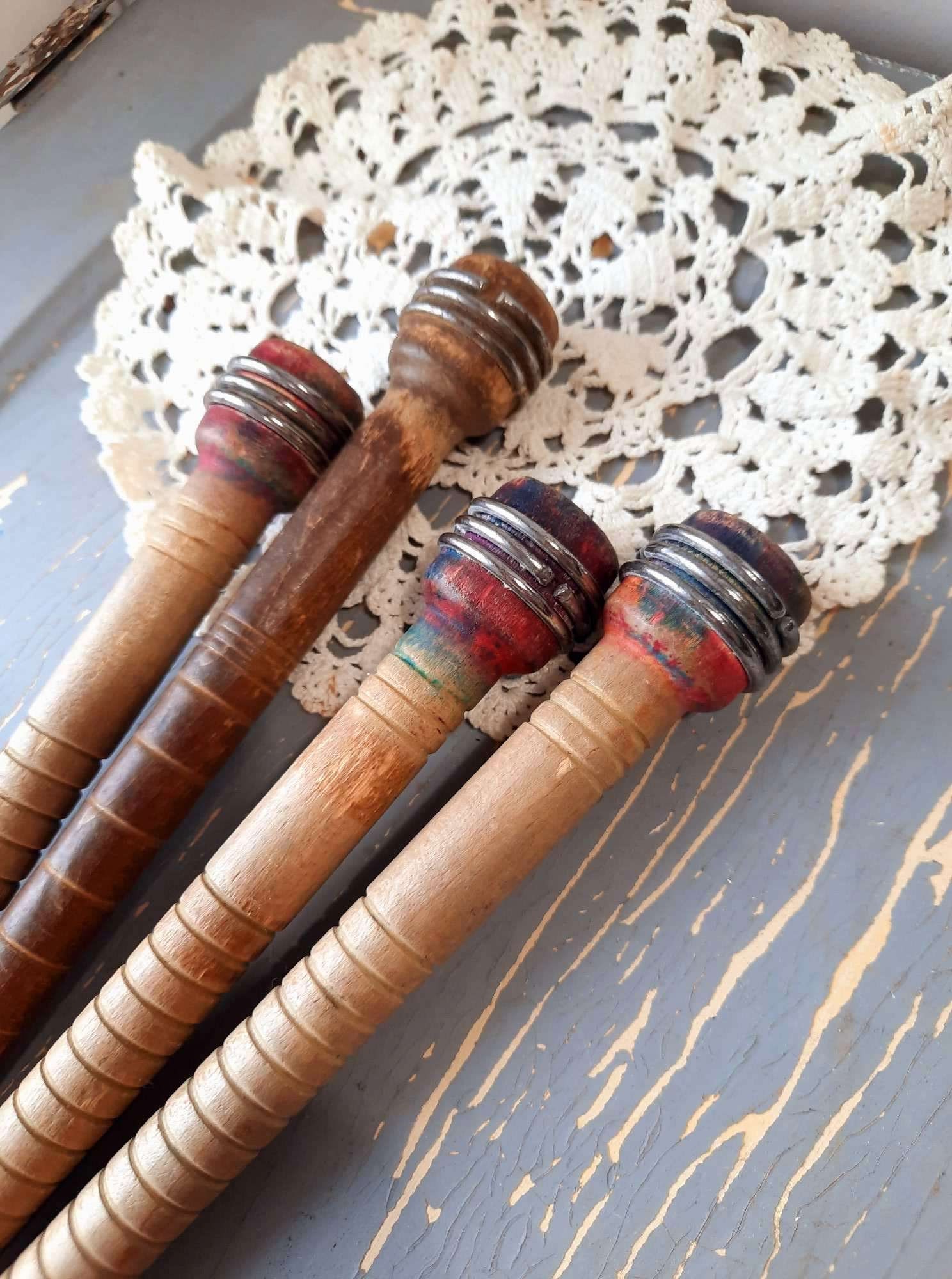 4 Vintage Wood Quills Bobbins Antique Large Wooden Spools Lot Etsy