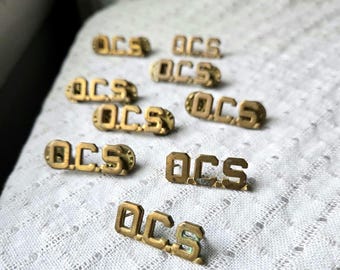 1 Vintage OCS Lapel Pin, Gold Brass, Occupational Corps Pin U.S Military Uniform, Insignia USA Army Collectible Badge, Officer Candidate