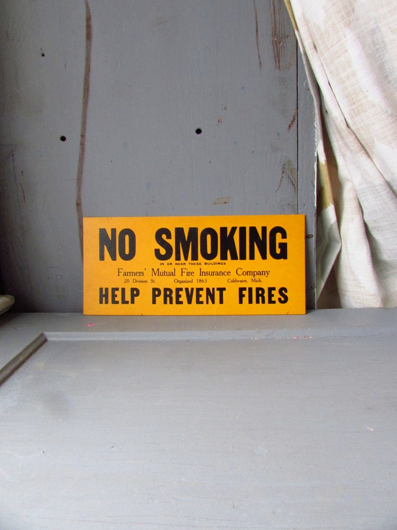 Vintage No Smoking Sign Help Prevent Fires Fire Safety Etsy