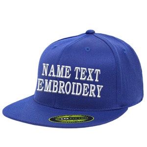 Custom Embroidery Fitted Hat Flexfit Size YP6210 Personalized Text Name Embroidered Flat Bill Baseball Cap - Blue