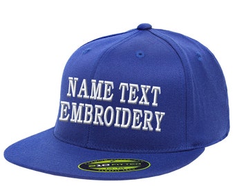 Boné de beisebol bordado personalizado com nome de texto personalizado Flexfit tamanho YP6210 - azul