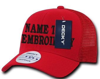 Custom Embroidery Trucker Hat Personalized Text Name Embroidered Mesh Baseball Snapback Cap 1053 - Red