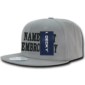 Custom Embroidered Cotton Snapback Hat Personalized Text Name Embroidery Customize Adjustable Baseball Cap WH361 - Grey