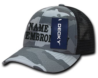 Custom Embroidered Trucker Hat: Personalized Text, Camo or Black