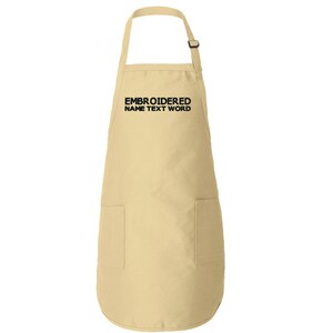Delantal de bordado personalizado con texto personalizado de 2 bolsillos bordado ajustable 22 "w x 30"L Bib adulto hombres mujeres Q4350 - beige