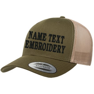 Custom Embroidery Hat Trucker Yupoong Snapback Personalized Text Name Embroidered Mesh Baseball Cap Curve Bill 2tone 6606 Olive Green Khaki