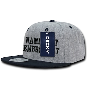 Custom Embroidered Snapback Hat Personalized Text Name Adjustable Embroidery 2tone Baseball Cap WH350 - Heather Grey / Navy Blue Visor
