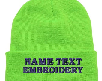Custom Embroidered Beanie: Personalized Text Knit Cap - Neon Green