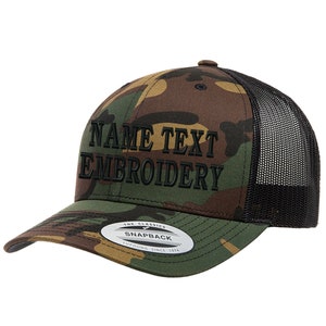 Custom Embroidery Trucker Hat Yupoong Snapback Personalized Text Name Embroidered Mesh Baseball Cap Curve Bill 6606 Woodland Camo Black