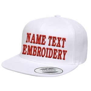 Custom Embroidery Snapback Hat Yupoong 5-Panel Classic Personalized Text Name Embroidered Structured Baseball Cap 5089M - White