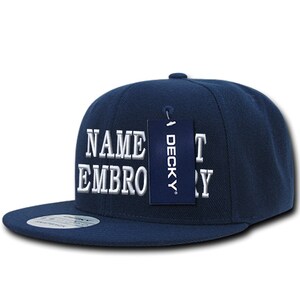 Custom Embroidered Snapback Hat Personalized Text Name Structured Adjustable Embroidery Baseball Cap WH350 - Navy Blue