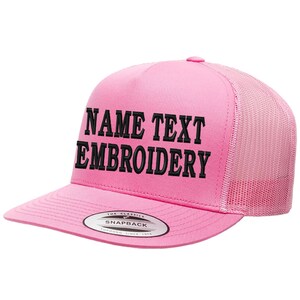 Custom Embroidery Trucker Hat Yupoong Snapback Personalized Text Name Embroidered Mesh Baseball Cap Flat Bill 6006 Pink