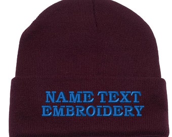 Custom Embroidered Beanie: Personalized Text Knit Cap - Maroon Wine