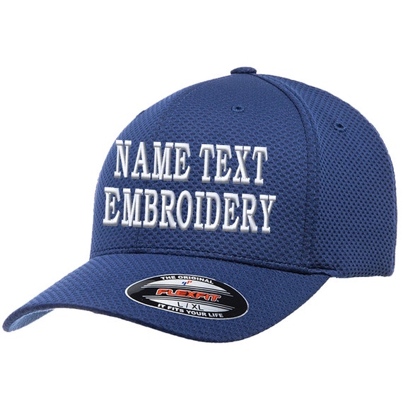 Mesh Flexfit Embroidered Personalized YP6584 HEXAGON Curve Bill Navy Etsy Hat Custom DRY & COOL Embroidery 3D - Baseball Text Cap Name Dark Size