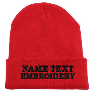 Custom Embroidered Beanie Personalized Name Text embroidery Ski Toboggan Long Cuffed Knit Cap Unisex PC01 - Red