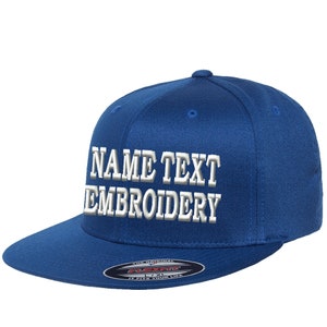 Custom Embroidery Fitted Hat Personalized Text Name Embroidered Flat Bill Pro Baseball on Field Size Flexfit Cap YP6297 - Dodgers Blue