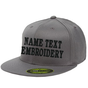 Custom Embroidery Fitted Hat Flexfit Size YP6210 Personalized Text Name Embroidered Flat Bill Baseball Cap - Dark Grey