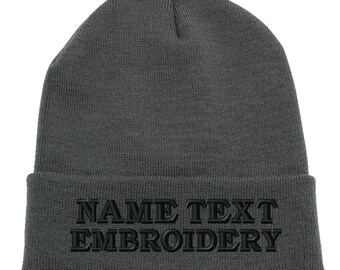 Custom Embroidered Beanie: Personalized Text Knit Cap - Charcoal