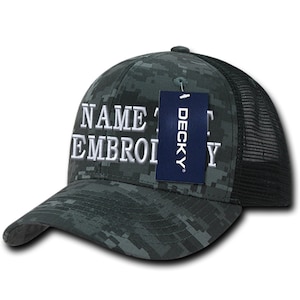 Custom Embroidery Trucker Hat Personalized Text Name Embroidered Mesh Baseball Snapback Cap 1053 1054 - Navy Digital Camo Black