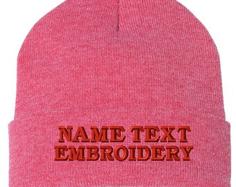 Custom Embroidered Beanie: Personalized Text Knit Cap - Heather Red