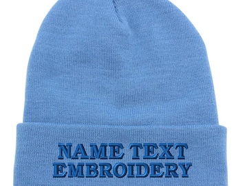 Custom Embroidered Beanie: Personalized Text Knit Cap - Baby Blue