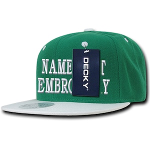 Custom Embroidered Snapback Hat Personalized Text Name Adjustable Embroidery 2tone Baseball Cap WH350 - Kelly Green / White Visor