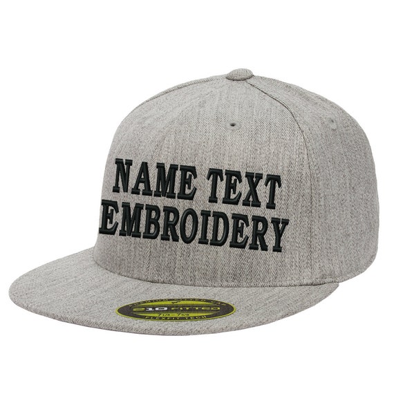 Custom Embroidery Grey - Personalized Cap Etsy Bill Baseball Name Flexfit Light Text Fitted YP6210 Size Flat Heather Hat Embroidered