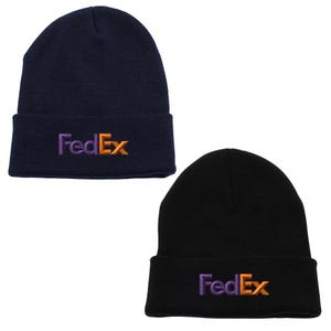 Bestickte FedEx Beanie Hut Lila Orange Winter Lange Stickerei Strickmütze mit Bündchen