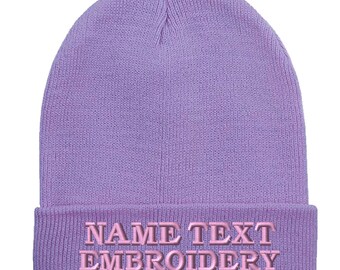 Custom Embroidered Beanie: Personalized Text Knit Cap - Violet Purple