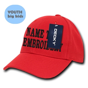 Custom Embroidery Youth Snapback Hat Personalized Text Name Embroidered Curve Visor Adjustable Kids Baseball Cap WH7001 - Red