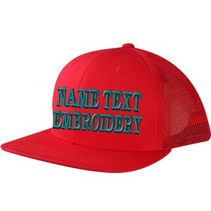 Custom Embroidery Trucker Hat Personalized Embroidered Snapback Text Name Mesh Baseball Cap Flat Bill 6-Panel 1462 - Red