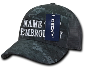 Custom Embroidery Trucker Hat Personalized Text Name Embroidered Mesh Baseball Snapback Cap 1053 1054 - Navy Digital Camo Charcoal