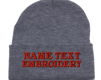 Custom Embroidered Beanie: Personalized Text Knit Cap - Heather Dark Grey