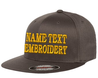 Custom Embroidered Flexfit Hat: Personalized Text, Flat Bill - Charcoal Grey