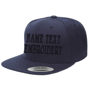 Custom Embroidery Snapback Hat Yupoong 6089M Classic Personalized Text Name Embroidered 6-Panel Structured Baseball Cap - Navy Blue