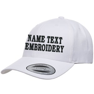Custom Embroidery Snapback Hat Yupoong Classic Wool Blended Personalized Text Name Embroidered Curve Bill Baseball Cap YP6789 - White