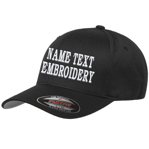 Fitted Baseball Custom Personalized Text Cap Bill Size Embroidery Etsy Singapore Hat Embroidered Black Wooly 6277 Name - Curve Flexfit Combed