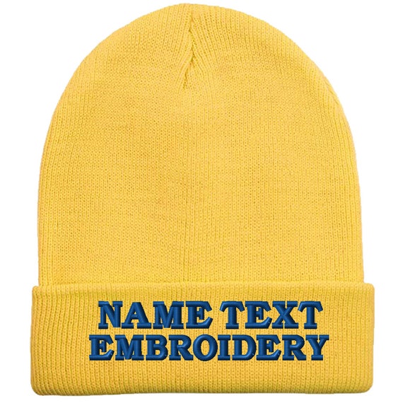 Yellow Knit Beanie with White Embroidered Logo Giant Robot - Embroidered Logo Knit Beanie (Yellow  main image 4
