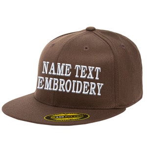 Custom Embroidery Fitted Hat Flexfit Size YP6210 Personalized Text Name Embroidered Flat Bill Baseball Cap - Brown
