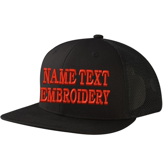 Custom Embroidery Trucker Hat Personalized Embroidered Snapback Text Name  Mesh Baseball Cap Flat Bill 6-Panel 1462 Black