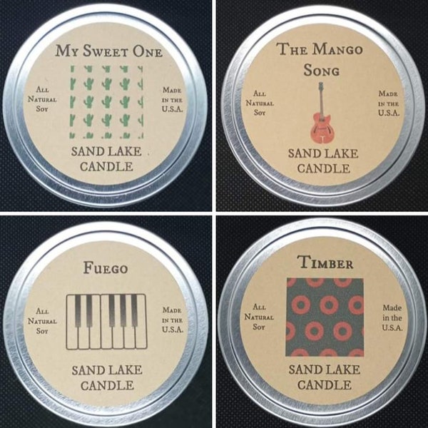 Phan Packs-Phish inspired soy candles with song themed labels and scents. Perfect for the phan in your life. Silver/Black tins