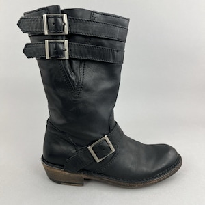 Kurt Geiger zwarte enkel pull-on cowgirl biker festival harnas laarzen maat 38: UK5