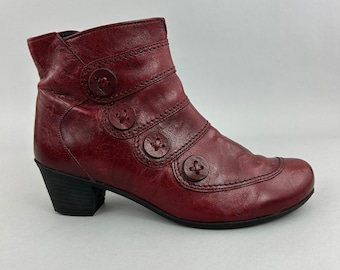 Gabor Boots Size UK5 Georgie Red Leather Ankle Zip Up Block Heels Button Shoes