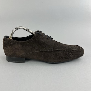 Prada E2770 bruine suède vintage derby nette herenschoenen met veters, maat UK5,5