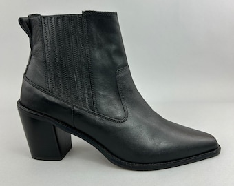 Jigsaw Boots Storlek EU40 UK7 Svarta Läder Chelsea Cowboy Westernskor Med Dragkedja