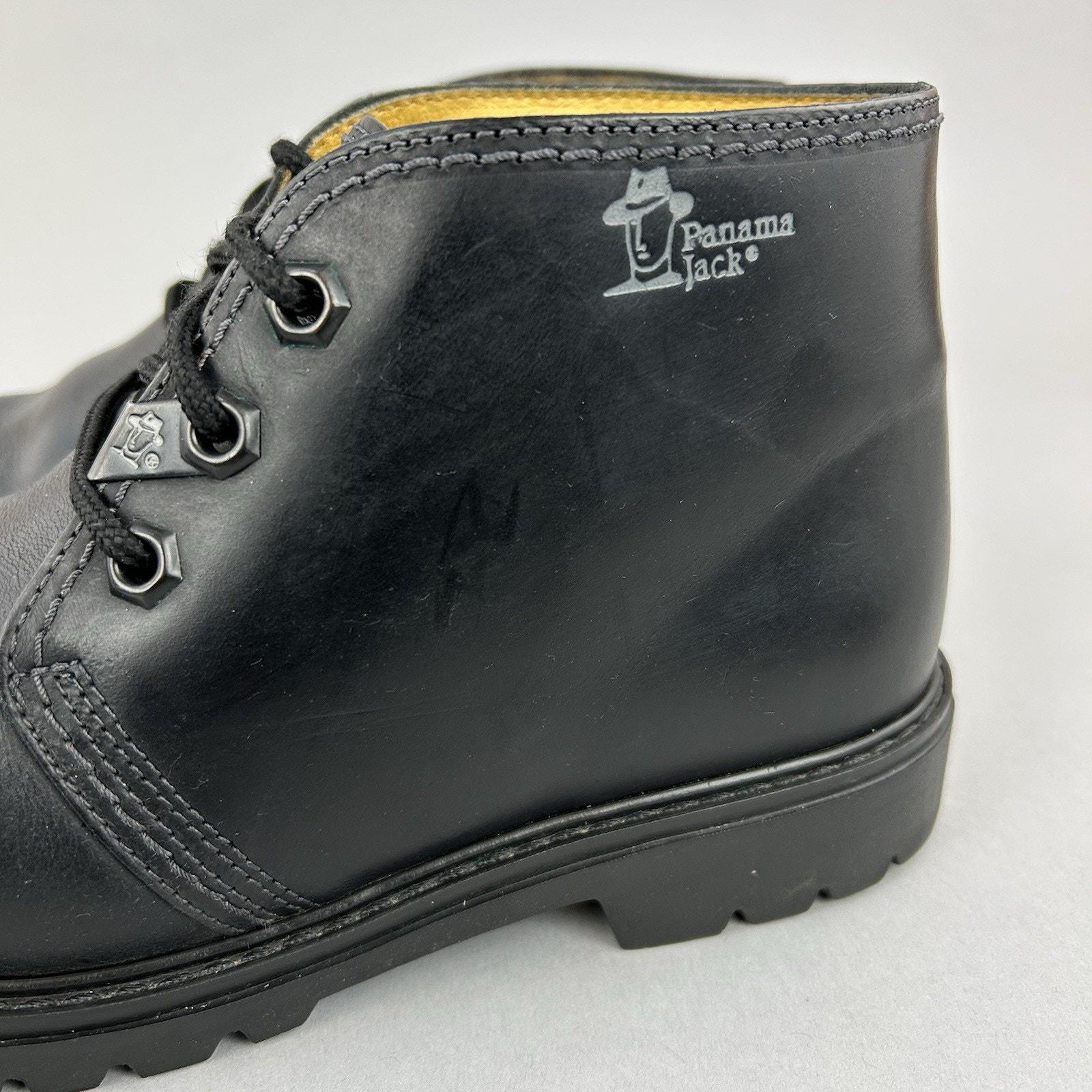 Panama Jack Bota Black Leather Ankle Chukka Walking Hiker 