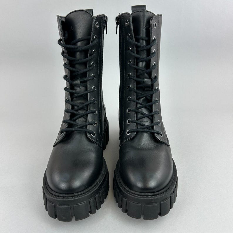 Clarks Boots Size UK5 Black Leather Page Lace Combat Chunky Military Army Gothic image 2