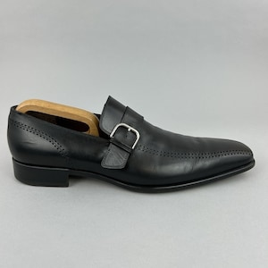 Fratelli Rossetti Monk Straps schwarzes Leder Klassische Schuhe Größe EU 43.5 US 10.5 UK 9.5