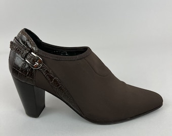 Russell Bromley Donald J Pliner Brown Satin Booties with Leather Trim (US6.5 UK4)