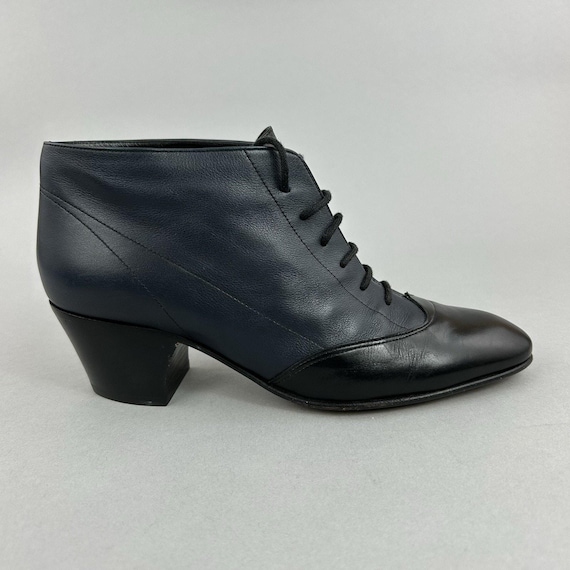 Michel Perry Black Navy Leather Bootie Victorian Lace up Dress Boots EU37  UK4 - Etsy Denmark